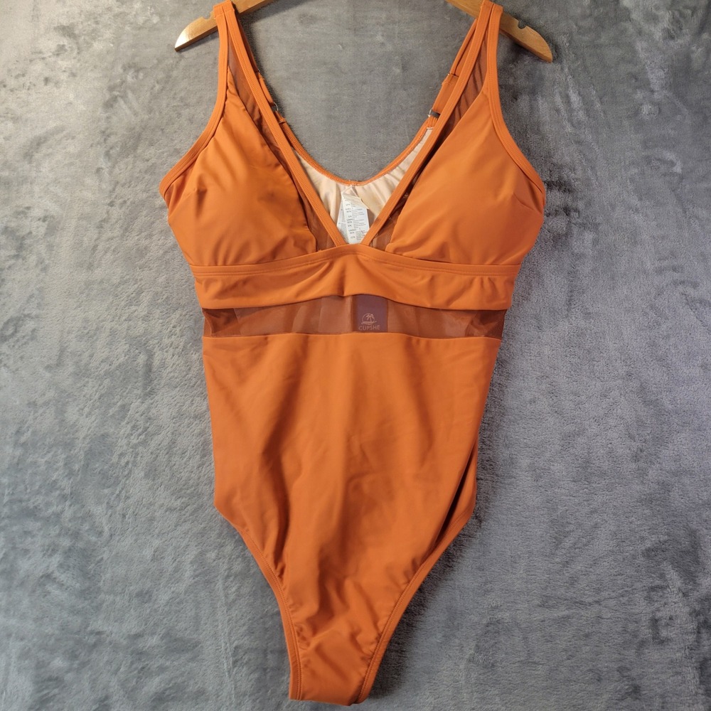 Cupshe Rust Orange One-Piece Swimsuit with Sheer Waist Panel - Picture 9 of 12